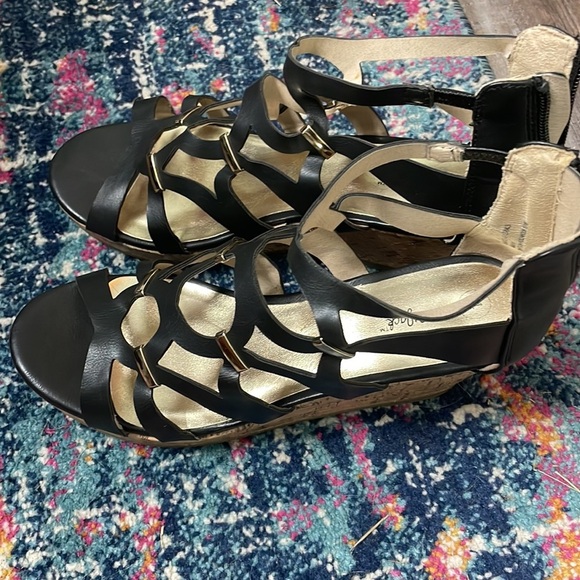 Black Cage Wedge Sandals - Picture 2 of 7